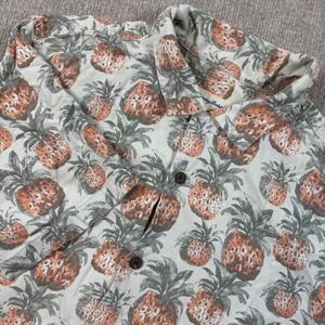 Tommy Bahama Mens Large Silk Pineapple Print Short Sleeve Button Down Shirt Grey
